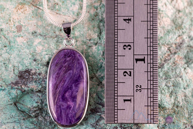 CHAROITE Crystal Pendant - Sterling Silver, Oval - Handmade Jewelry, Healing Crystals and Stones, J1630-Throwin Stones