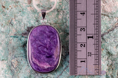 CHAROITE Crystal Pendant - Sterling Silver, Oval - Handmade Jewelry, Healing Crystals and Stones, J1644-Throwin Stones