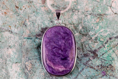 CHAROITE Crystal Pendant - Sterling Silver, Oval - Handmade Jewelry, Healing Crystals and Stones, J1644-Throwin Stones