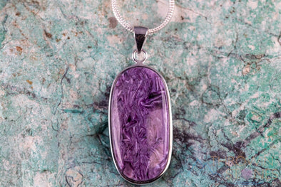CHAROITE Crystal Pendant - Sterling Silver, Oval - Handmade Jewelry, Healing Crystals and Stones, J1655-Throwin Stones