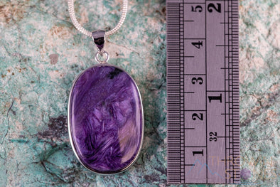 CHAROITE Crystal Pendant - Sterling Silver, Oval - Handmade Jewelry, Healing Crystals and Stones, J1663-Throwin Stones
