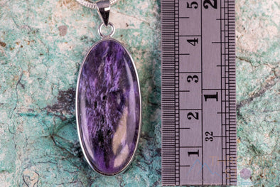 CHAROITE Crystal Pendant - Sterling Silver, Oval - Handmade Jewelry, Healing Crystals and Stones, J1667-Throwin Stones