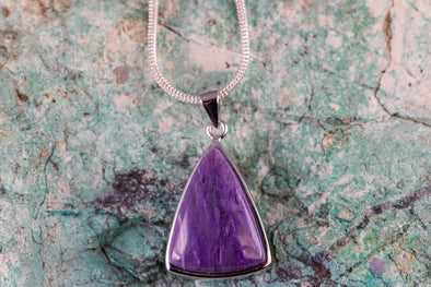 CHAROITE Crystal Pendant - Sterling Silver, Triangle - Handmade Jewelry, Healing Crystals and Stones, J1642-Throwin Stones