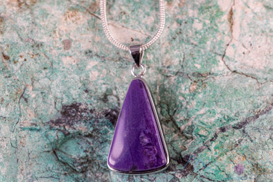 CHAROITE Crystal Pendant - Sterling Silver, Triangle - Handmade Jewelry, Healing Crystals and Stones, J1649-Throwin Stones