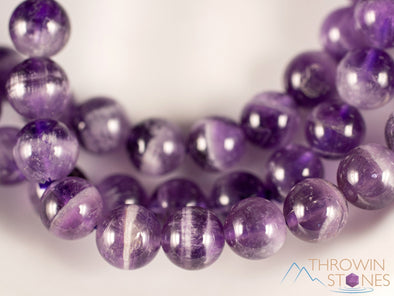 CHEVRON AMETHYST Crystal Bracelet - Round Beads - Beaded Bracelet, Birthstone Bracelet, Handmade Jewelry, Healing Crystal Bracelet, E0607-Throwin Stones
