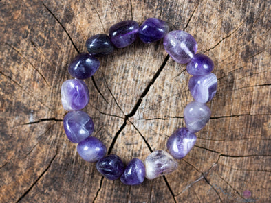 CHEVRON AMETHYST Crystal Bracelet - Tumbled Beads - Beaded Birthstone Bracelet, Handmade Jewelry, Healing Crystal Bracelet, E0363-Throwin Stones