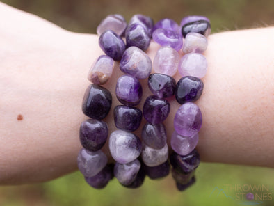 CHEVRON AMETHYST Crystal Bracelet - Tumbled Beads - Beaded Birthstone Bracelet, Handmade Jewelry, Healing Crystal Bracelet, E0363-Throwin Stones