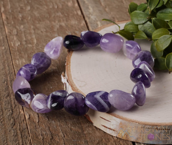 CHEVRON AMETHYST Crystal Bracelet - Tumbled Beads - Beaded Birthstone Bracelet, Handmade Jewelry, Healing Crystal Bracelet, E0363-Throwin Stones