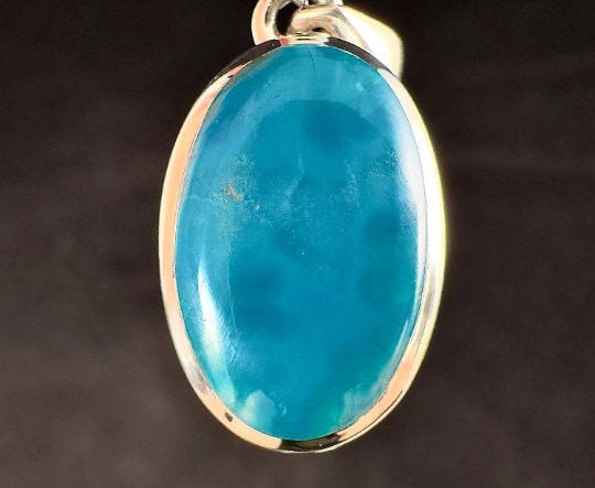 CHRYSOCOLLA Crystal Pendant - Gem Silica, Blue Chalcedony, Sterling Silver, Oval - Fine Jewelry, Healing Crystals and Stones, 54177-Throwin Stones