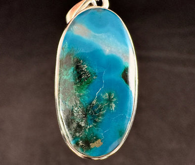 CHRYSOCOLLA Crystal Pendant - Gem Silica, Blue Chalcedony, Sterling Silver, Oval - Fine Jewelry, Healing Crystals and Stones, 54181-Throwin Stones
