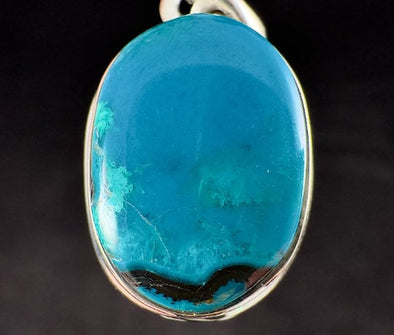 CHRYSOCOLLA Crystal Pendant - Gem Silica, Blue Chalcedony, Sterling Silver, Oval - Fine Jewelry, Healing Crystals and Stones, 54200-Throwin Stones