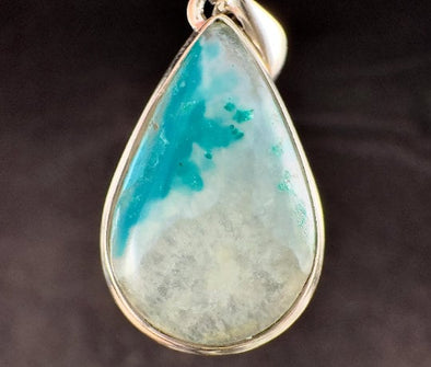 CHRYSOCOLLA Crystal Pendant - Gem Silica, Blue Chalcedony, Sterling Silver, Teardrop - Fine Jewelry, Healing Crystals and Stones, 54194-Throwin Stones