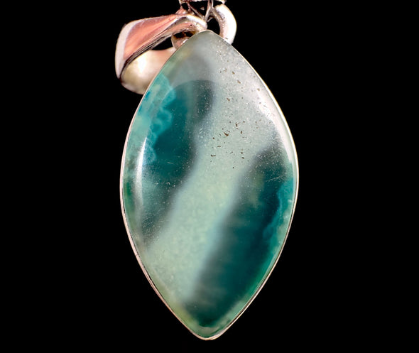 CHRYSOCOLLA Crystal Pendant - Gem Silica- Genuine Polished Chrysocolla in Chalcedony Gemstone Cabochon Set in a Sterling Silver Bezel, 52851-Throwin Stones