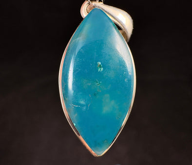 CHRYSOCOLLA Crystal Pendant - Gem Silica - Polished Chrysocolla Marquise Cabochon Set in an Open Back Sterling Silver Bezel, 53160-Throwin Stones