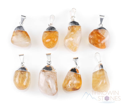 CITRINE Crystal Pendant - Tumbled Yellow Birthstone Gift, Polished Stone Jewelry, E0305-Throwin Stones