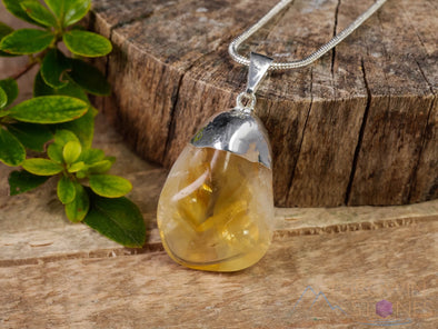 CITRINE Crystal Pendant - Tumbled Yellow Birthstone Gift, Polished Stone Jewelry, E0305-Throwin Stones