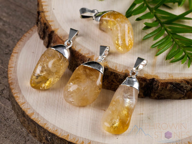 CITRINE Crystal Pendant - Tumbled Yellow Birthstone Gift, Polished Stone Jewelry, E0305-Throwin Stones