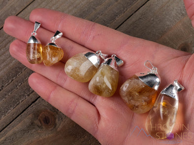 CITRINE Crystal Pendant - Tumbled Yellow Birthstone Gift, Polished Stone Jewelry, E0305-Throwin Stones