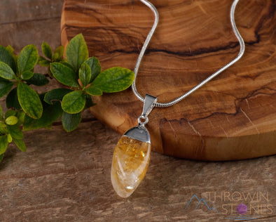 CITRINE Crystal Pendant - Tumbled Yellow Birthstone Gift, Polished Stone Jewelry, E0305-Throwin Stones