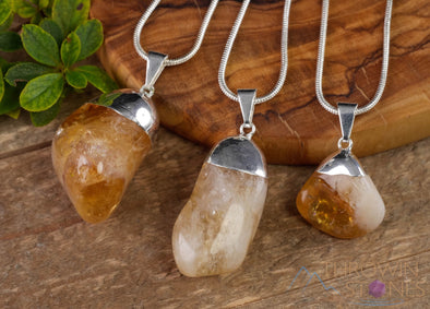 CITRINE Crystal Pendant - Tumbled Yellow Birthstone Gift, Polished Stone Jewelry, E0305-Throwin Stones