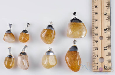 CITRINE Crystal Pendant - Tumbled Yellow Birthstone Gift, Polished Stone Jewelry, E0305-Throwin Stones