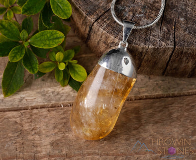 CITRINE Crystal Pendant - Tumbled Yellow Birthstone Gift, Polished Stone Jewelry, E0305-Throwin Stones
