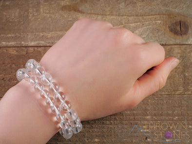 CLEAR QUARTZ Crystal Bracelet - Round Beads - Beaded Bracelet, Handmade Jewelry, Healing Crystal Bracelet, E0648-Throwin Stones