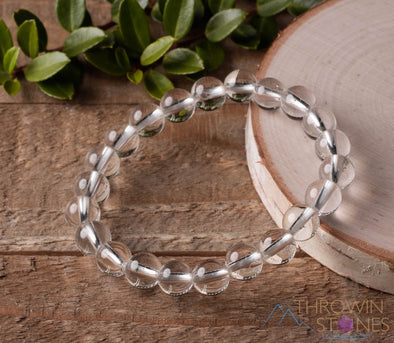 CLEAR QUARTZ Crystal Bracelet - Round Beads - Beaded Bracelet, Handmade Jewelry, Healing Crystal Bracelet, E0648-Throwin Stones