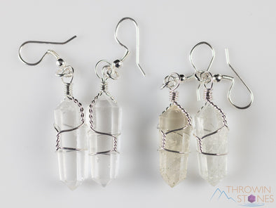 CLEAR QUARTZ Crystal Earrings - Wire Wrapped Jewelry, Crystal Points, Dangle Earrings, E0200-Throwin Stones
