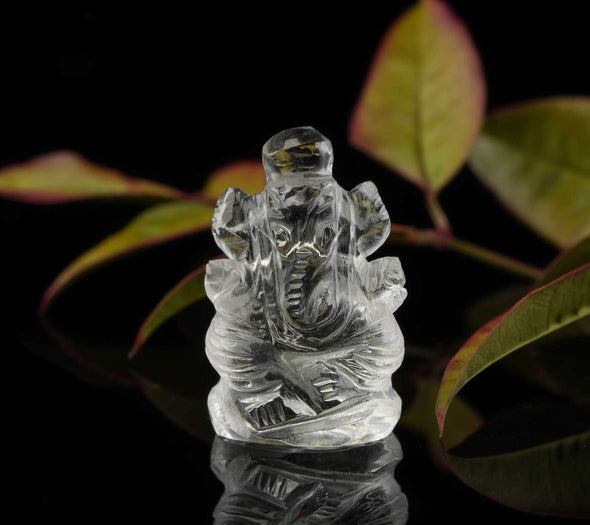 CLEAR QUARTZ Crystal Ganesha - Lord Ganesh Statue, Crystal Carving, Home Decor, Healing Crystals and Stones, E0286-Throwin Stones