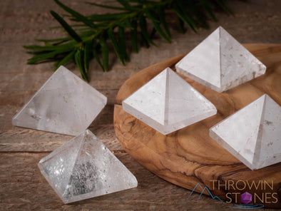 CLEAR QUARTZ Crystal Pyramid - Sacred Geometry, Metaphysical, Healing Crystals and Stones, E1275-Throwin Stones