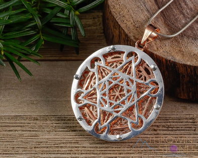 COPPER & SILVER Flower of Life Merkaba Pendant - Sacred Geometry Seed of Life, Fine Jewelry Gift for Him, E1504-Throwin Stones