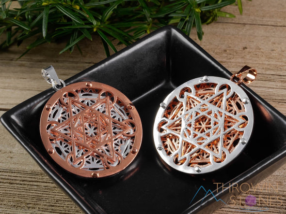 COPPER & SILVER Flower of Life Merkaba Pendant - Sacred Geometry Seed of Life, Fine Jewelry Gift for Him, E1504-Throwin Stones