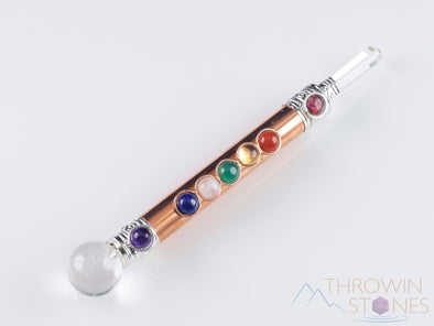 COPPER Wand, Rainbow CHAKRA Crystals - Crystal Wand, Metaphysical, Reiki, E1411-Throwin Stones