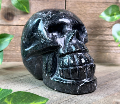 COPPERNITE Indian NUUMMITE Crystal Skull - Large - Gothic Home Decor, Memento Mori, Halloween Decor, 53127-Throwin Stones