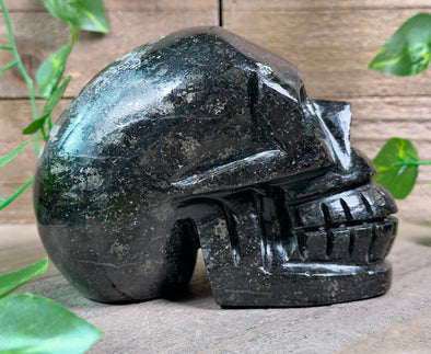 COPPERNITE Indian NUUMMITE Crystal Skull - Large - Gothic Home Decor, Memento Mori, Halloween Decor, 53129-Throwin Stones