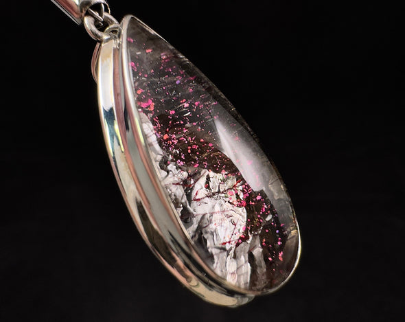 COVELLITE Crystal Pendant - Rare Pink FIRE QUARTZ Crystal with a Polished Finish Set in an Open Back Sterling Silver Bezel, 53888-Throwin Stones