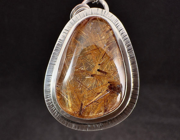 Copper RUTILATED QUARTZ Crystal Pendant - Sterling Silver, Cabochon - Fine Jewelry, Healing Crystals and Stones, Gift for Him, 54641-Throwin Stones