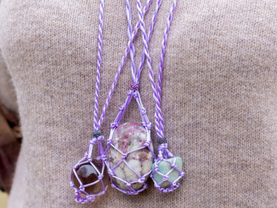 Crystal Holder Necklace - Macrame Necklace, Interchangeable, Woven Necklace, Crystal Cage Necklace, E2060-Throwin Stones