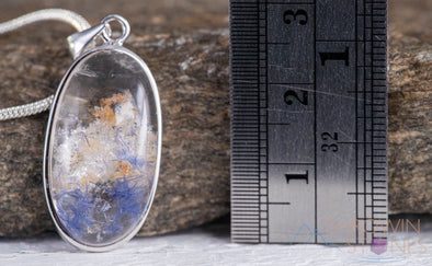 DUMORTIERITE in QUARTZ Crystal Pendant - Sterling Silver, Oval - Handmade Jewelry, Healing Crystals and Stones, J1481-Throwin Stones