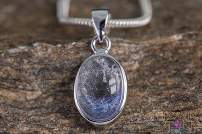 DUMORTIERITE in QUARTZ Crystal Pendant - Sterling Silver, Oval - Handmade Jewelry, Healing Crystals and Stones, J1518-Throwin Stones