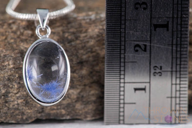 DUMORTIERITE in QUARTZ Crystal Pendant - Sterling Silver, Oval - Handmade Jewelry, Healing Crystals and Stones, J1523-Throwin Stones