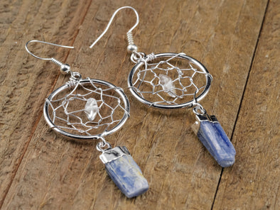 Dream Catcher Earrings, KYANITE Crystal - Statement Earrings, Handmade Jewelry, Healing Crystals and Stones, E0895-Throwin Stones
