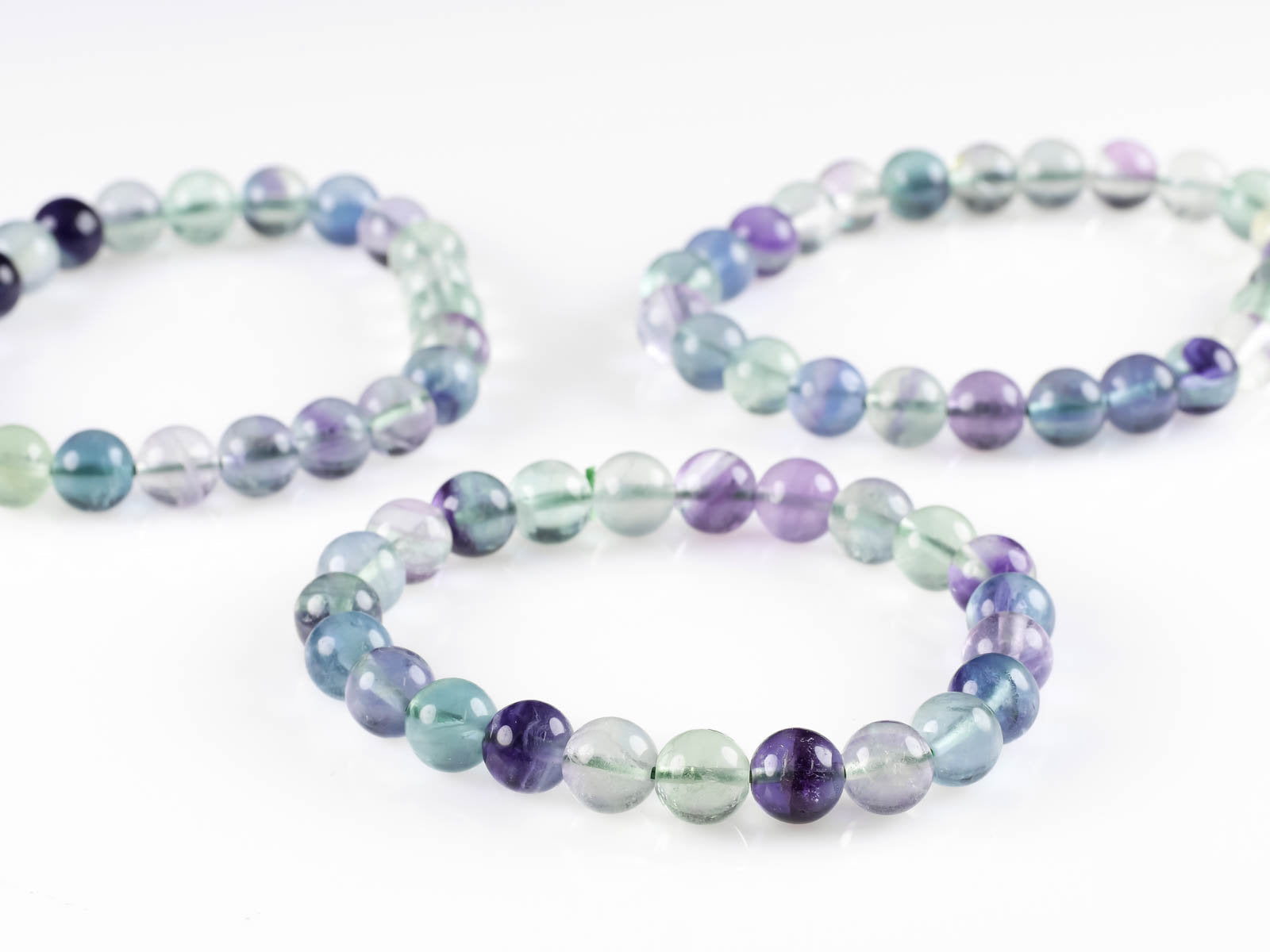 Angel Feather Fluorite Round Bead Stretchy Bracelet (2 Bead Sizes Avai