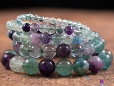 Fluorite Crystal Bracelet - Round Beads - Beaded Bracelet, Handmade Jewelry, Healing Crystal Bracelet, E0594, 8mm Beads