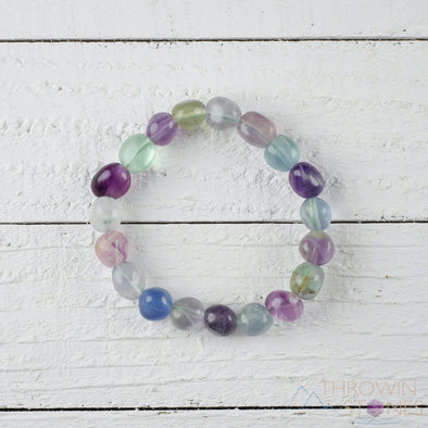FLUORITE Crystal Bracelet - Tumbled Beads, Petite - Beaded Bracelet, Handmade Jewelry, Healing Crystal Bracelet, E0066-Throwin Stones