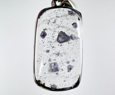 FLUORITE in QUARTZ Crystal Pendant - Sterling Silver, Cabochon - Fine Jewelry, Healing Crystals and Stones, Gift for Him, 54390-Throwin Stones