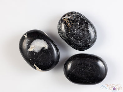 Feldspar BLACK TOURMALINE Crystal Palm Stone - Worry Stone, Self Care, EMF Protection, Empath Protection, E2145-Throwin Stones