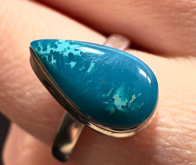 GEM SILICA Crystal Ring - Size 7.25, Teardrop - Rare Polished Chrysocolla Sterling Silver Gemstone Ring from Arizona, 54026-Throwin Stones