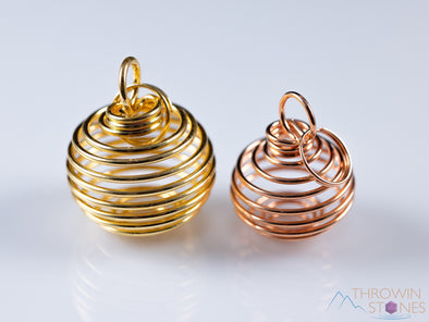 GOLD or COPPER Pendant - Interchangeable Crystal Holder, Spiral Cage Necklace, Personalized Jewelry Gift, E0396-Throwin Stones